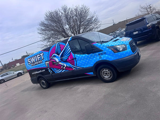 Swift Plumbing service van stopping back from Garland TX project Swift Plumbing service van stopping back from Garland TX project